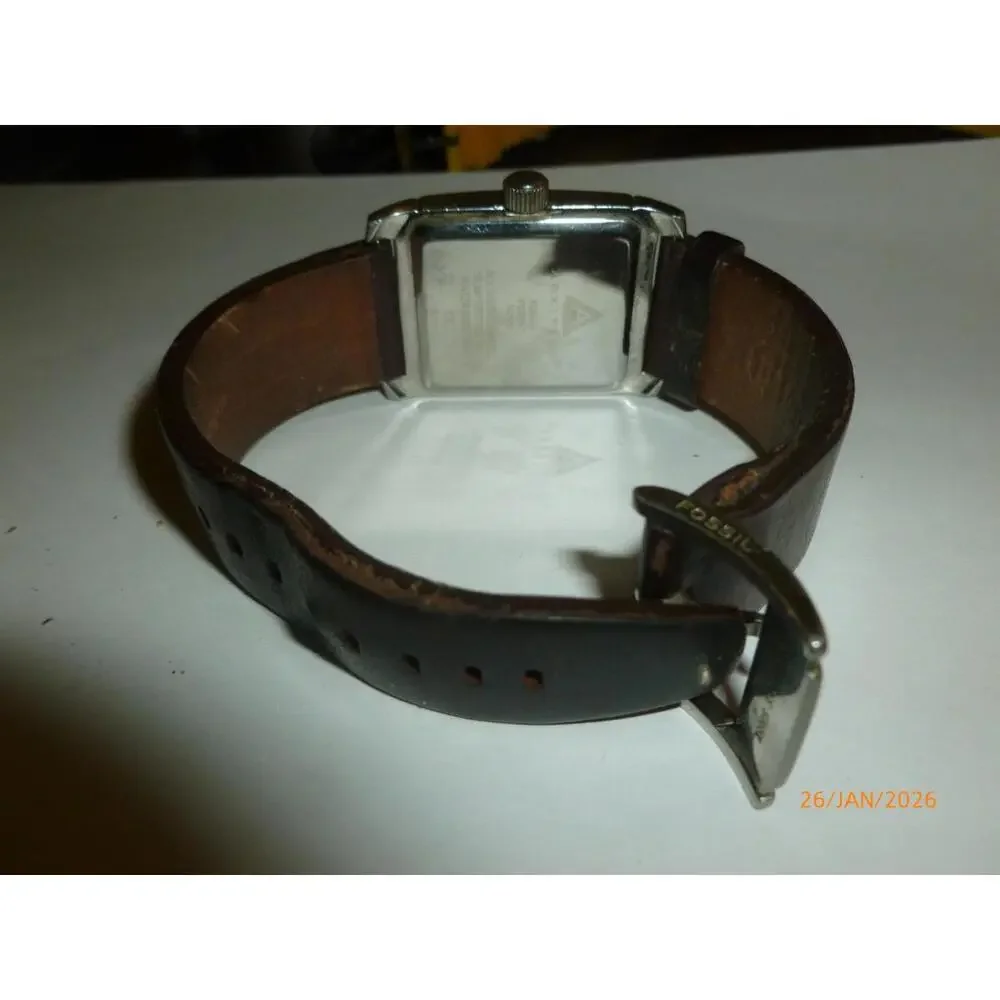Fossil Arkitekt FS-2964 28mm Silver Tone Date Watch‎ w/Leather Band